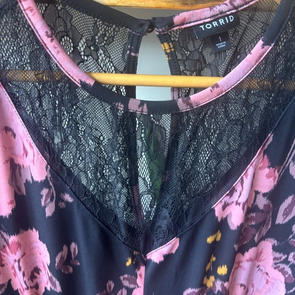 Torrid Floral Studio Knit Midi Dress Flutter Sleeves Lace Trim Black - Picture 9 of 11